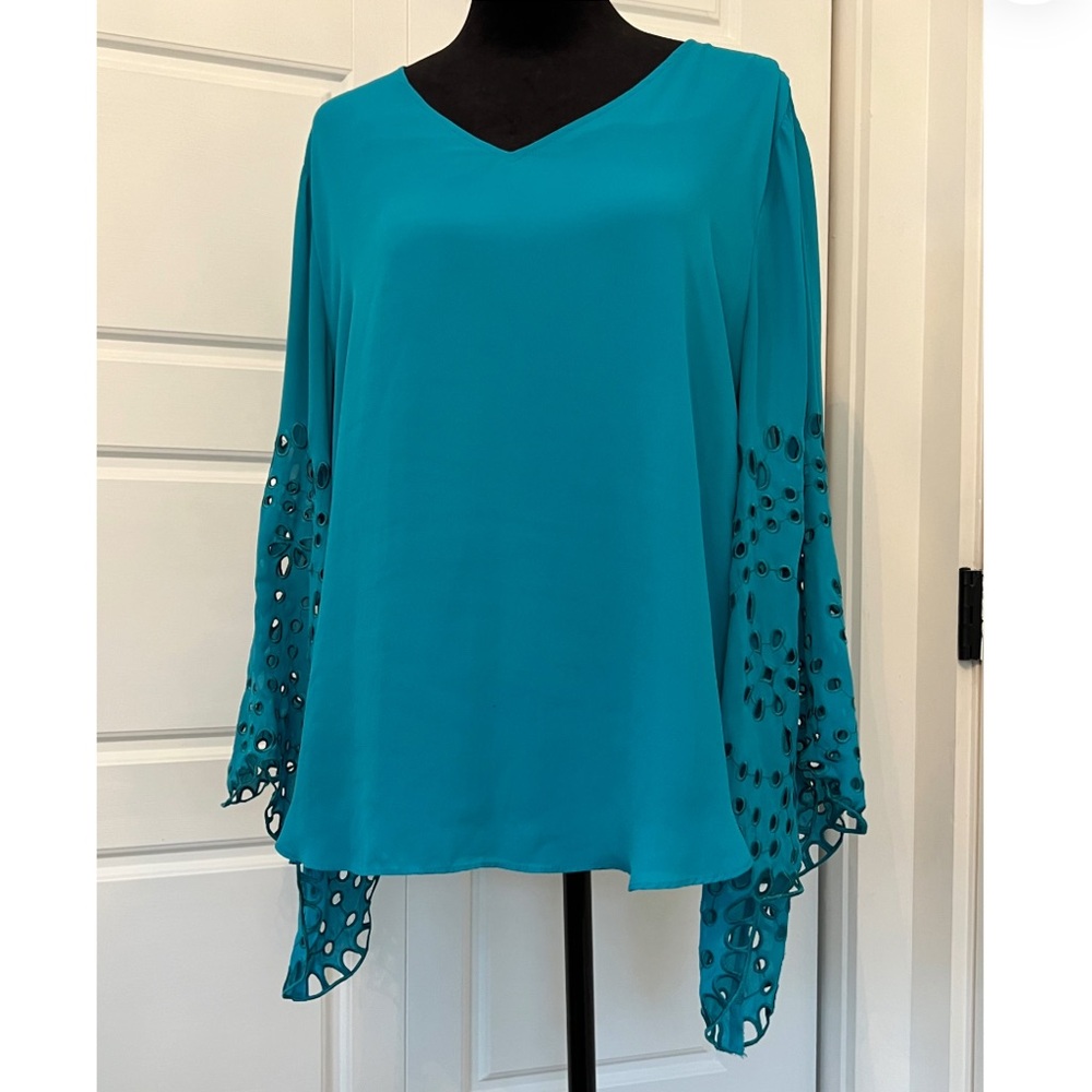 Chico's Teal Blouse with Cutout Sleeves